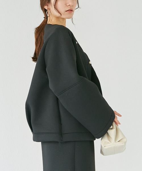 「INCEDE」 ノーカラージャケット 3L ベージュ レディース_画像4