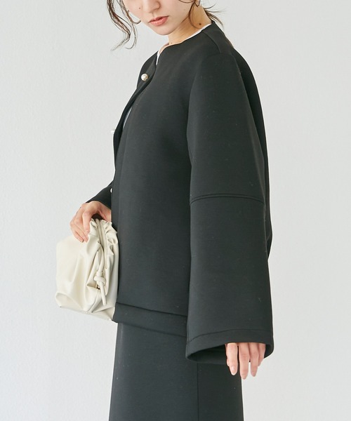 「INCEDE」 ノーカラージャケット 3L ベージュ レディース_画像5