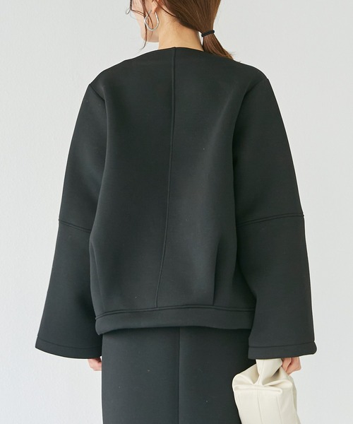 「INCEDE」 ノーカラージャケット 3L ベージュ レディース_画像6