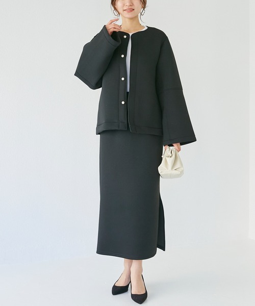 「INCEDE」 ノーカラージャケット 3L ベージュ レディース_画像7