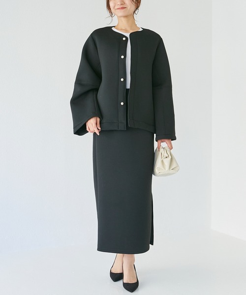 「INCEDE」 ノーカラージャケット 3L ベージュ レディース_画像9