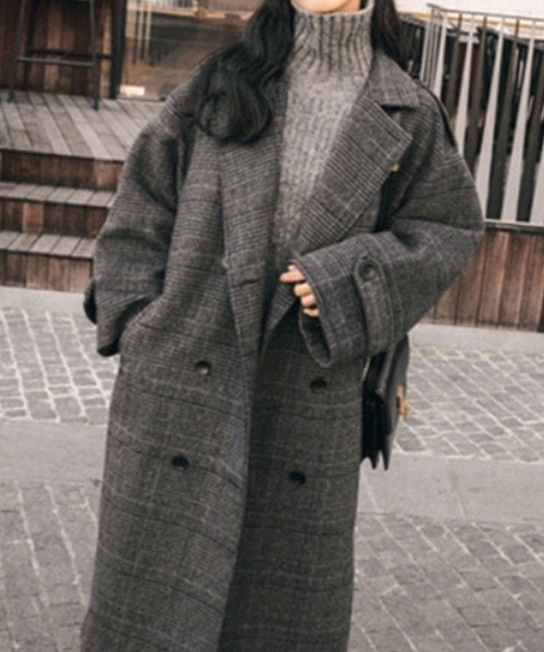 【美品/裏地キルティング】Fano Studios チェックロングコート S BLANC FICELLE コート アウター グレンチェック 裏地キルティング