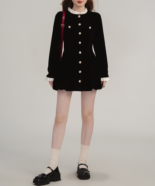 ワンピース ゴールドボタン ベロア調ミニワンピース / 韓国 Y2K ベロア調 ダブルブレスト | lulufa | 12
