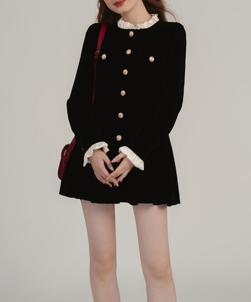 ワンピース ゴールドボタン ベロア調ミニワンピース / 韓国 Y2K ベロア調 ダブルブレスト | lulufa | 11