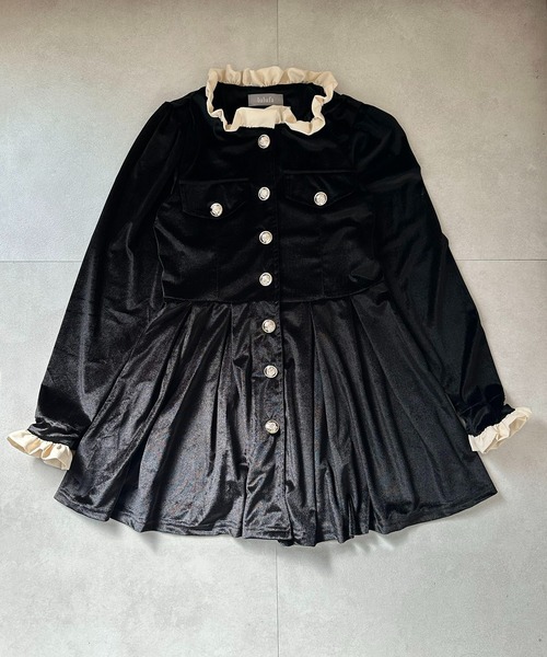 ワンピース ゴールドボタン ベロア調ミニワンピース / 韓国 Y2K ベロア調 ダブルブレスト | lulufa | 19