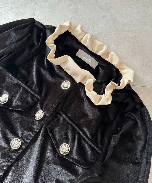 ワンピース ゴールドボタン ベロア調ミニワンピース / 韓国 Y2K ベロア調 ダブルブレスト | lulufa | 14