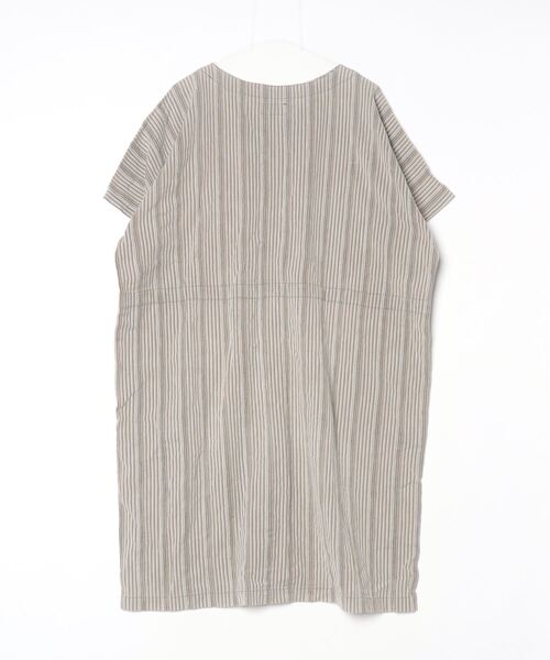 「Plantation」 ストライプ柄半袖ワンピース M グレー レディース_画像2