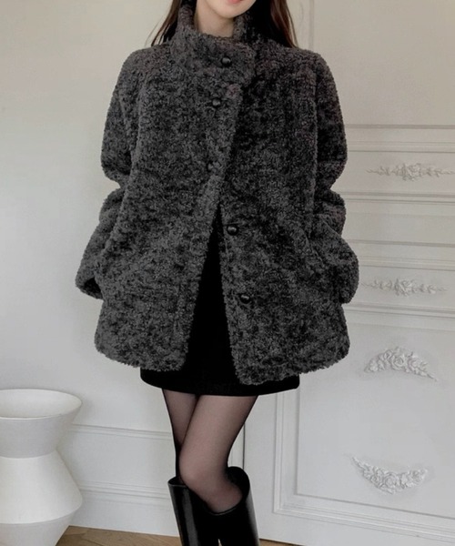 DIAVEL コート アウター 「秋冬新作」スタンドカラープードルファー