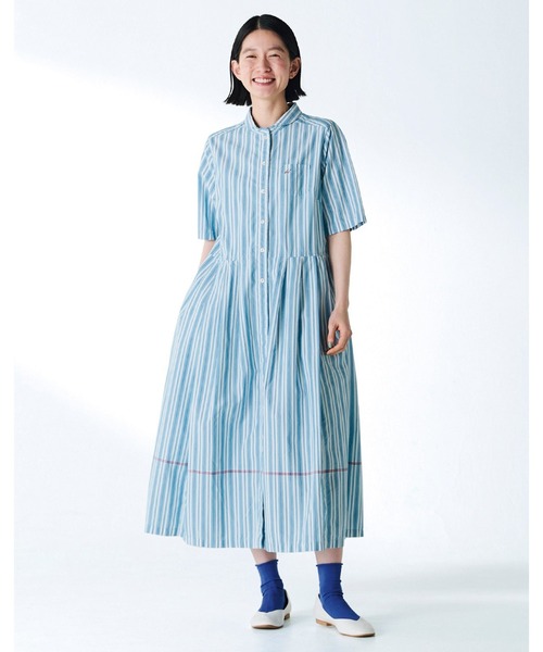 「Sunny clouds」 シャツワンピース LL ライトブルー レディース_画像2