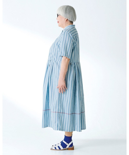 「Sunny clouds」 シャツワンピース LL ライトブルー レディース_画像5