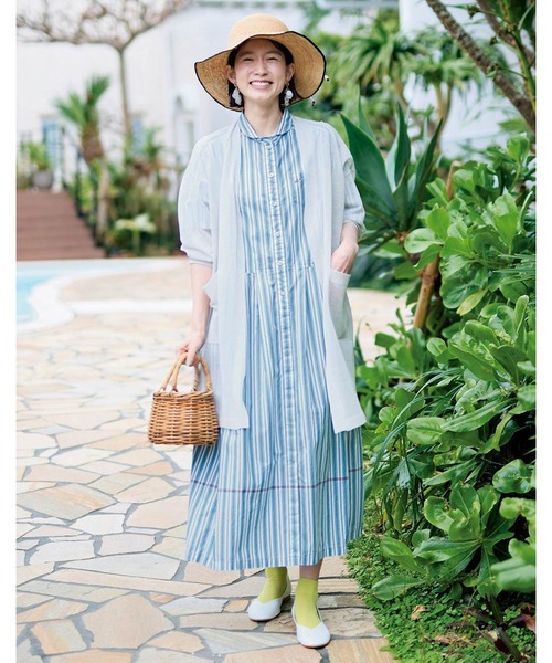 「Sunny clouds」 シャツワンピース LL ライトブルー レディース_画像9