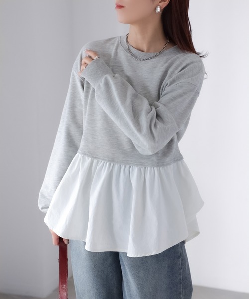 美品 異素材トレーナーシャツ 80 Riberry（リベリー） トレーナー スウェット 裏毛ペプラム異素材