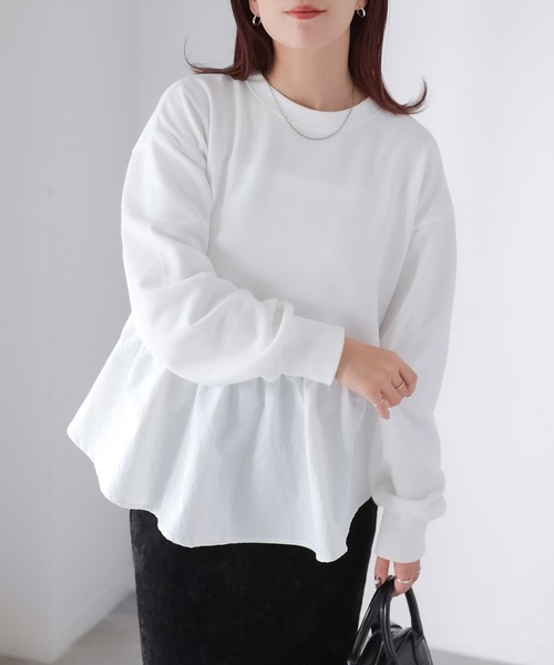 美品 異素材トレーナーシャツ 80 Riberry（リベリー） トレーナー スウェット 裏毛ペプラム異素材