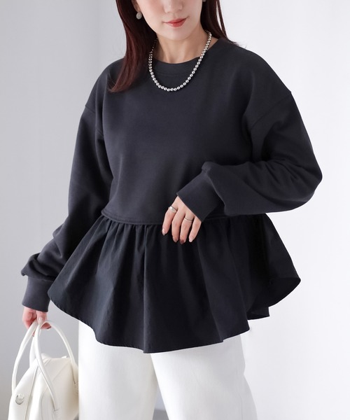 美品 異素材トレーナーシャツ 80 Riberry（リベリー） トレーナー スウェット 裏毛ペプラム異素材