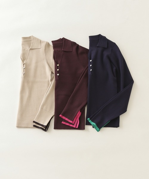 「N.(N. Natural Beauty Basic)」 長袖ポロシャツ MEDIUM ネイビー レディース_画像2