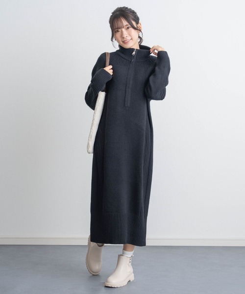 美品 バーバリーゴルフ ニット ワンピース モックネック ハーフジップ 日本製 SweetMommy（スウィートマミー） マタニティ ハーフジップ リブライン