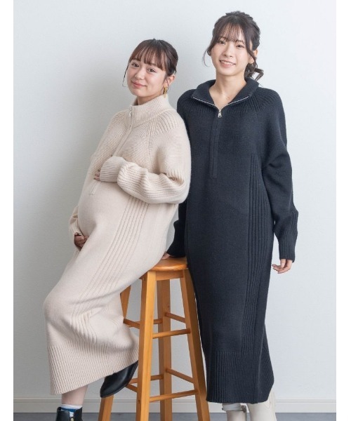SweetMommy（スウィートマミー） マタニティ ハーフジップ リブライン