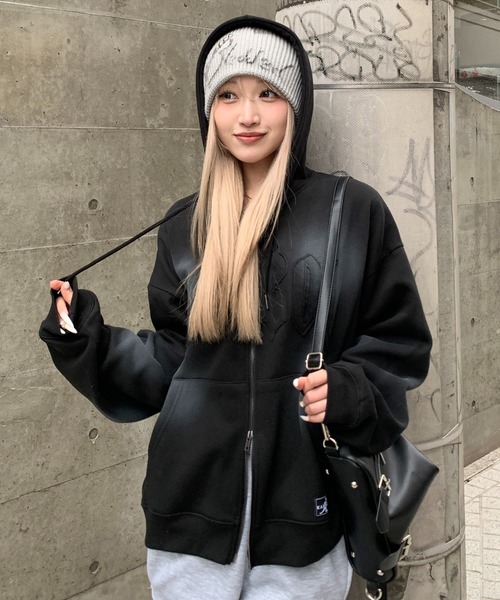 link lot パーカー 「KANGOL」「裏起毛」別注スプレー加工ロゴワッペン