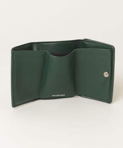 BALENCIAGA グリーン三つ折り財布 バレンシアガペーパーミニウォレット グリーン ユニセックス レザー 三