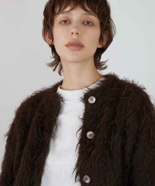 【la peau de gem】shaggy middle coat beige la peau de gem shaggy middle coat black