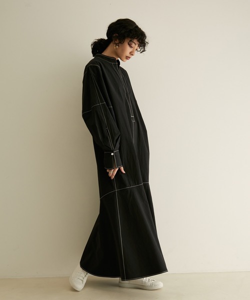 「SALON adam et rope'」 長袖ワンピース FREE ブラック レディース_画像4