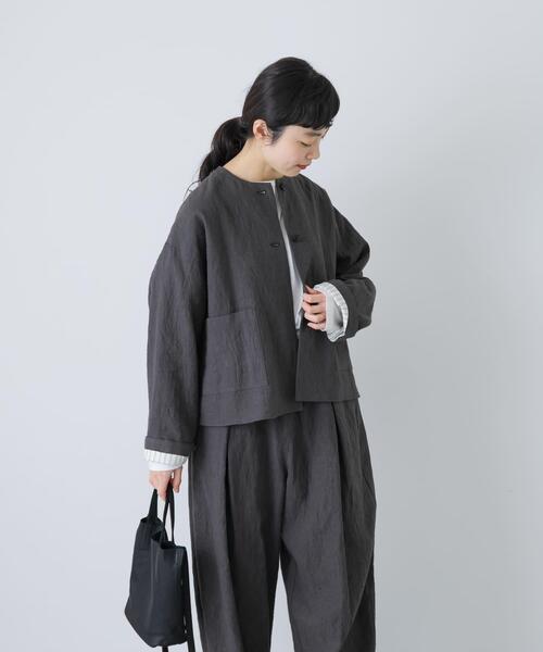 かぐれ ジャケット ノーカラージャケット リネンラミーノーカラー