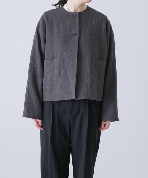 かぐれ ジャケット ノーカラージャケット リネンラミーノーカラー