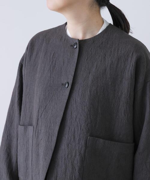 かぐれ ジャケット ノーカラージャケット リネンラミーノーカラー