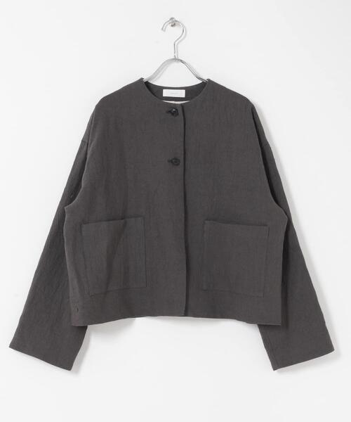 かぐれ＊ラミーノーカラーシャツ＊BLACK かぐれ（カグレ）の「ラミーコットンギャザーブラウス（シャツ