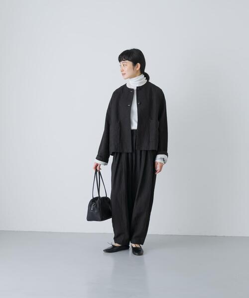 かぐれ ジャケット ノーカラージャケット リネンラミーノーカラー