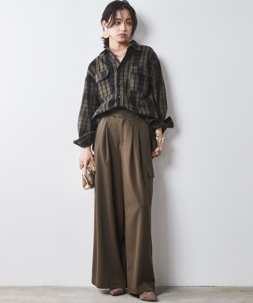 「CHIC STYLE」 長袖ネルシャツ 3L ブラウン レディース_画像6