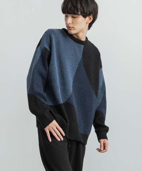 「Rocky Monroe」 「cathy's closet」長袖ニット M ブラック×グレー メンズ_画像3