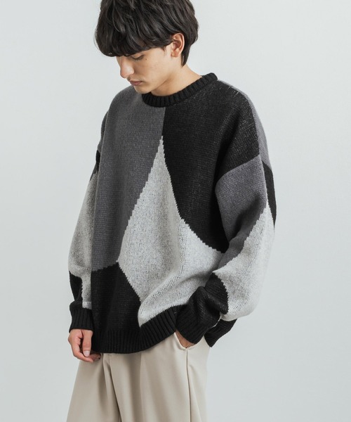 「Rocky Monroe」 「cathy's closet」長袖ニット M ブラック×グレー メンズ_画像5