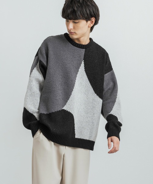 「Rocky Monroe」 「cathy's closet」長袖ニット M ブラック×グレー メンズ_画像8
