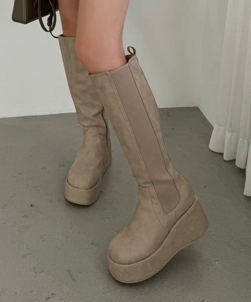 「one after another NICE CLAUP」 ロングブーツ S グレイッシュベージュ レディース_画像9