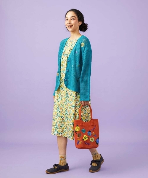 Jocomomola（ホコモモラ） トートバッグ フラワービーズ刺繍トート