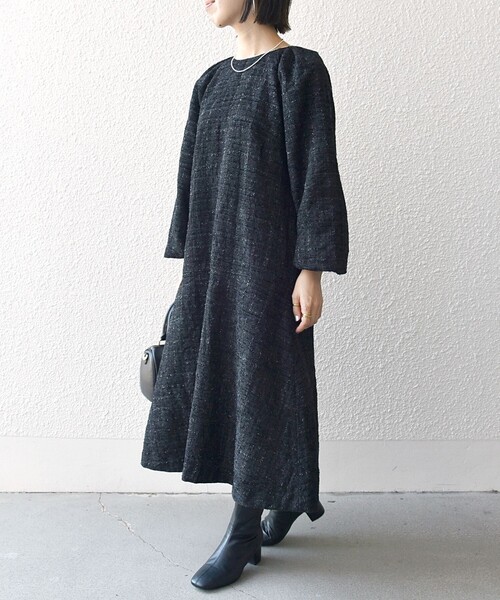 「SHIPS any」 7分袖ワンピース ONE SIZE ブラック レディースの画像
