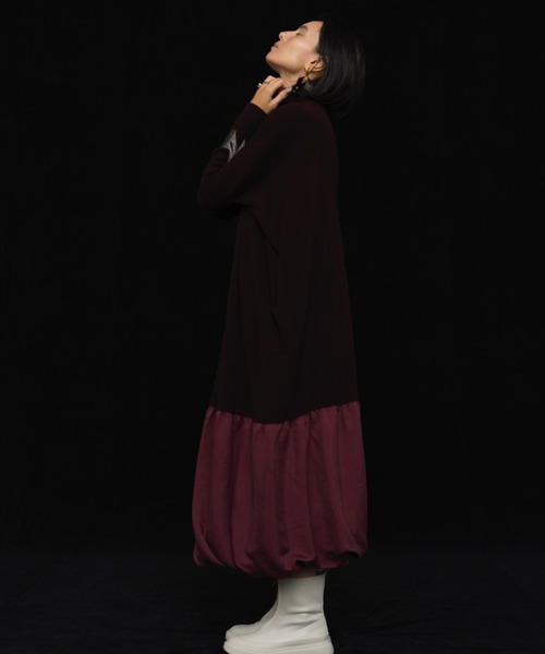 「LA LIGNE ROPE'」 長袖ワンピース 0 ワイン レディース_画像4
