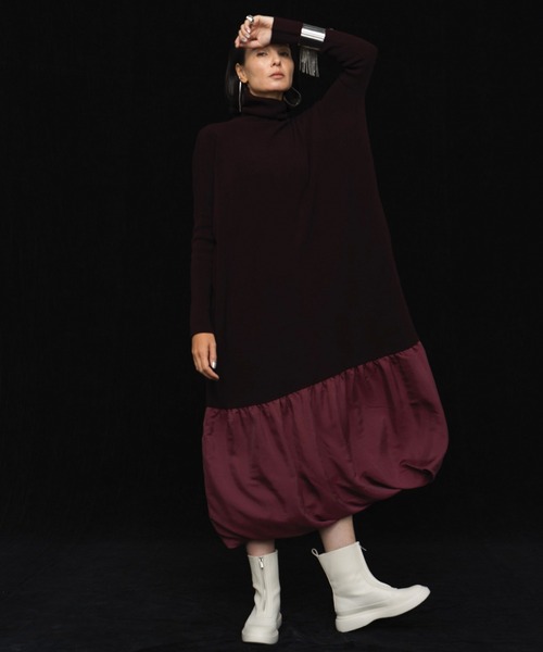 「LA LIGNE ROPE'」 長袖ワンピース 0 ワイン レディース_画像8