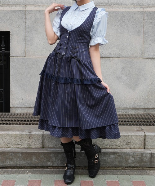 axes femme POETIQUE ワンピース ダブルリボンストライプJSK
