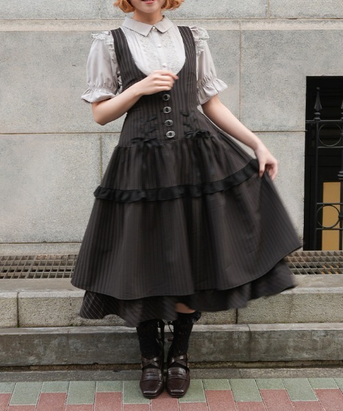 axes femme ロリータ ゴシック ワンピース ドレス ノーソリーブ axes femme POETIQUE ワンピース ダブルリボンストライプJSK