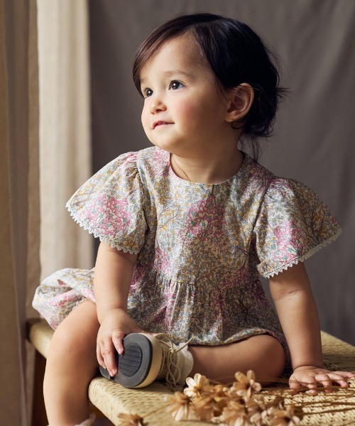 ベビー服 ロンパース 「Hoppetta plus(ホッペッタプラス)」オーガニックコットンリバティロンパース 70・80cmの画像