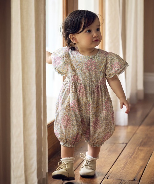 ベビー服 ロンパース 「Hoppetta plus(ホッペッタプラス)」オーガニックコットンリバティロンパース 70・80cmの画像