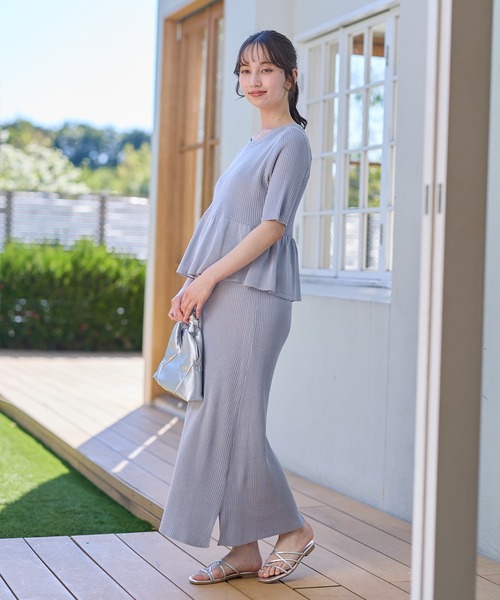 マタニティ 麻ライクペプラムニットワンピースの画像
