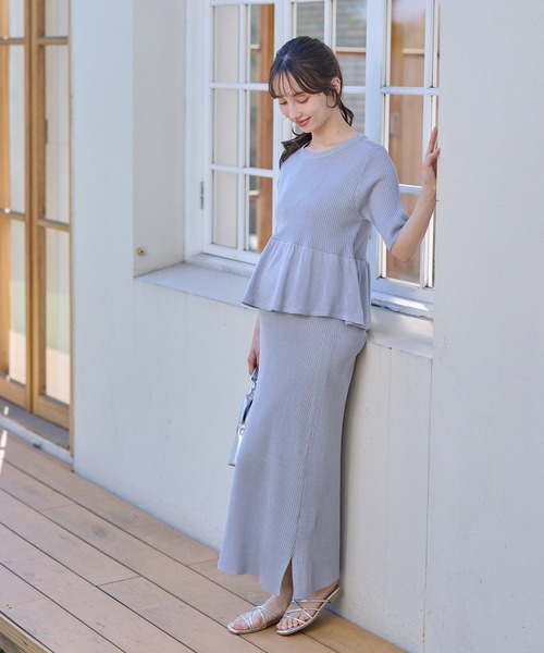 マタニティ 麻ライクペプラムニットワンピースの画像