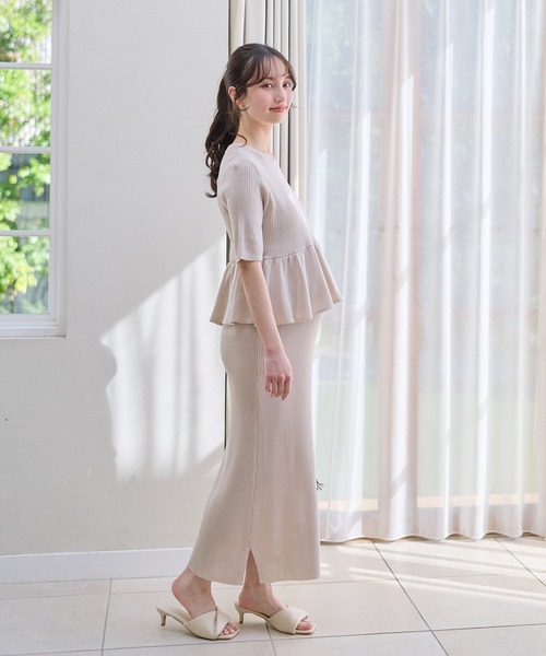 マタニティ 麻ライクペプラムニットワンピースの画像