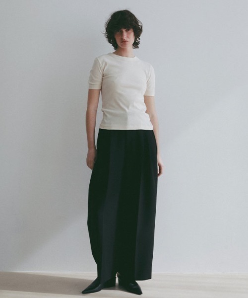 ワイドパンツ パンツ ダブルクロスハイウエストタックパンツ レディースの画像