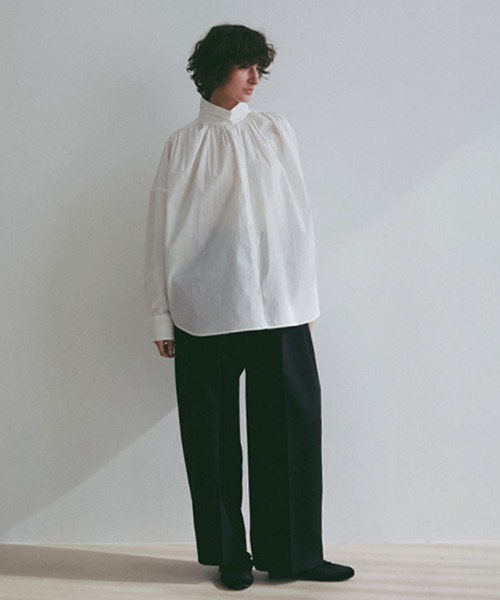 ワイドパンツ パンツ ダブルクロスハイウエストタックパンツ レディースの画像