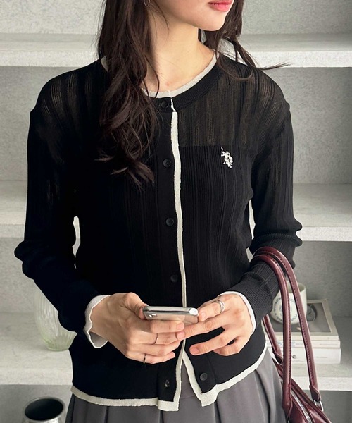 「U.S. POLO ASSN.」 ニットカーディガン X-LARGE グレー レディース_画像2