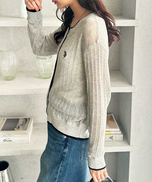 「U.S. POLO ASSN.」 ニットカーディガン X-LARGE グレー レディース_画像7